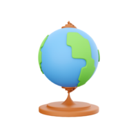 3d rendering globe. Planet Earth model with world map on base isolated on white background. 3D rendering globe icon png