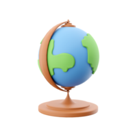 3d rendering globe. Planet Earth model with world map on base isolated on white background. 3D rendering globe icon png