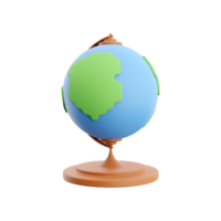 3d tolkning klot. planet jord modell med värld Karta på bas isolerat på vit bakgrund. 3d tolkning klot ikon png