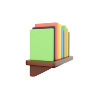 3d renderen van boeken Aan een plank in verschillend kleuren. 3d weergave, boeken, boekenplank icoon png