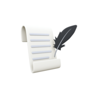 3d render Copywriting, writing icon. 3d render Document and feather pen.3d render Creative writing and storytelling, education concept. Writing education concept. png