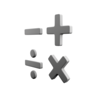 3D rendering math education symbols on white background math operations concept calculation symbol gray geometric shape. 3D rendering math operations concept calculation symbol icon png