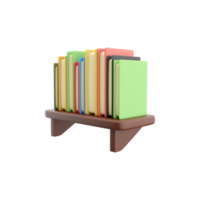 3D rendering of books on a shelf in different colors. 3d rendering, books, bookshelf icon png