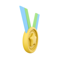 3D rendering of winner's medal with star and ribbon. 3d rendering icon. Premium quality, a symbol of quality assurance. 3D rendering winner medal, star icon png