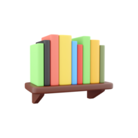 3d representación de libros en un estante en diferente colores. 3d representación, libros, estante para libros icono png