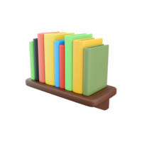 3D rendering of books on a shelf in different colors. 3d rendering, books, bookshelf icon png