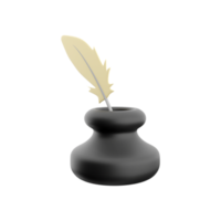3d render Feather and ink bottle. 3d render feather, ink bottle icon png