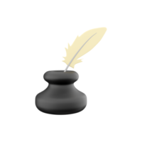 3d render Feather and ink bottle. 3d render feather, ink bottle icon png