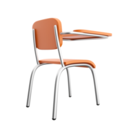 3D rendering of school or college desk with chair isolated on white background. A piece of wooden furniture. 3D rendering of a school desk, icon png