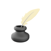 3d render Feather and ink bottle. 3d render feather, ink bottle icon png