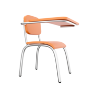 3D rendering of school or college desk with chair isolated on white background. A piece of wooden furniture. 3D rendering of a school desk, icon png