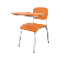 3D rendering of school or college desk with chair isolated on white background. A piece of wooden furniture. 3D rendering of a school desk, icon png