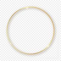 Gold glowing circle frame with shadow isolated on background. Shiny frame with glowing effects. Vector illustration.