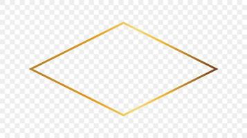 Gold glowing rhombus shape frame isolated on background. Shiny frame with glowing effects. Vector illustration.
