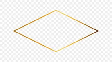 Gold glowing rhombus shape frame isolated on background. Shiny frame with glowing effects. Vector illustration.