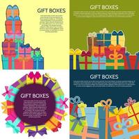 Set of four backgrounds with a colorful gift boxes. Vector illustration.