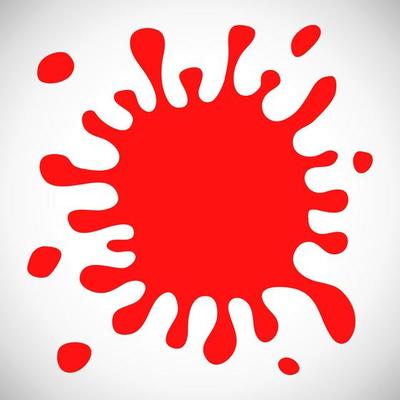 Red Hand Drawn Paint Splash with small splashes and shadows. Vector illustration