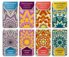 Set of vector visiting card with mandala. Geometric mandala pattern and ornaments. Front page and back page.