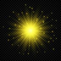 Light effect of lens flares. Yellow glowing lights starburst effects with sparkles vector