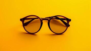 Black sunglasses on yellow background summer accessories photo