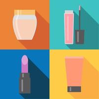 Set of four makeup items in flat style with shadow. Vector illustration.