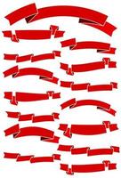 Set of fifteen red cartoon ribbons for web design. Great design element isolated on white background. Vector illustration.