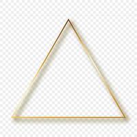 Gold glowing triangle frame with shadow isolated on background. Shiny frame with glowing effects. Vector illustration.