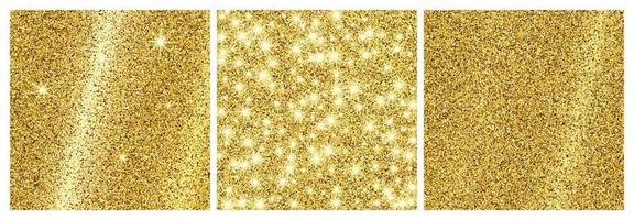 Set of three golden glittering backgrounds with gold sparkles and glitter effect. Empty space for your text. Vector illustration