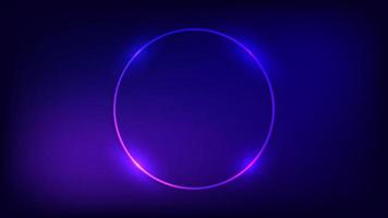 Neon circle frame with shining effects on dark background. Empty glowing techno backdrop. Vector illustration.