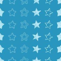 Seamless background of doodle stars. Blue hand drawn stars on blue background. Vector illustration