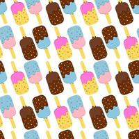 Seamless Colorful Ice Cream Pattern. Ice Cream Dessert on a Wooden Stick. Vector illustration.