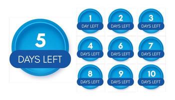 Number of days left. Set of ten blue banners with countdown from 1 to 10. Vector illustration