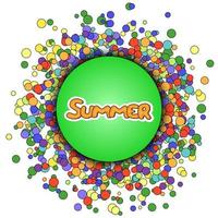 Green sphere with yellow lettering Summer on abstract colorful background with irregular circles vector