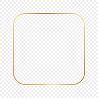 Gold glowing rounded square frame isolated on background. Shiny frame with glowing effects. Vector illustration.