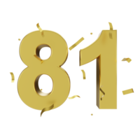 gold 81 number with confetti png