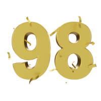 gold 98 number with confetti png