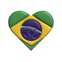 Brasil coração bandeira forma. 3d render png