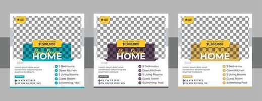 venta de casas de bienes raíces y publicidad de alquiler de casas banner de publicación de medios sociales cuadrado moderno para agencia de marketing digital, elegante diseño de plantilla de promoción de negocios corporativos vector