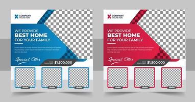 Real estate house social media post design or square banner template vector