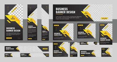 set of creative web banners of standard size with a place for photos. Gradient black. Business ad banner. Vertical, horizontal and square template vector