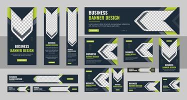 set of creative web banners of standard size with a place for photos. Gradient black. Business ad banner. Vertical, horizontal and square template vector