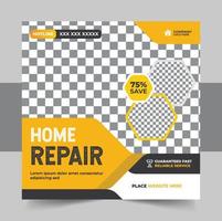 Construction social media post banner design Template with yellow color, Corporate construction tools social media post design, home improvement banner template, home repair social media post banner vector