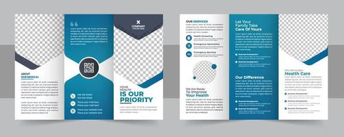 Medical Clinic Trifold Brochure Layout, Medical or healthcare trifold brochure template vector