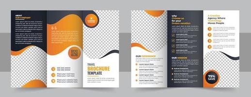 Trifold Travel Brochure Template, Creative and Professional Travel Agency Trifold Brochure Layout vector