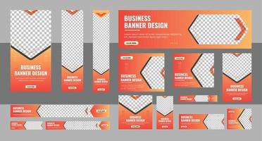 set of creative web banners of standard size with a place for photos. Gradient black. Business ad banner. Vertical, horizontal and square template vector