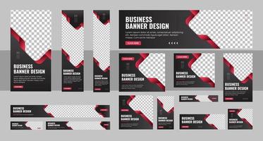 set of creative web banners of standard size with a place for photos. Gradient black. Business ad banner. Vertical, horizontal and square template vector