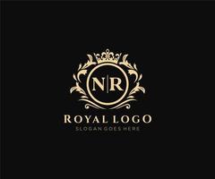 Initial NR Letter Luxurious Brand Logo Template, for Restaurant, Royalty, Boutique, Cafe, Hotel, Heraldic, Jewelry, Fashion and other vector illustration.