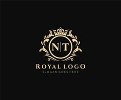 Initial NT Letter Luxurious Brand Logo Template, for Restaurant, Royalty, Boutique, Cafe, Hotel, Heraldic, Jewelry, Fashion and other vector illustration.