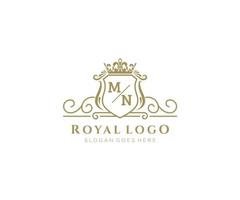 Initial MN Letter Luxurious Brand Logo Template, for Restaurant, Royalty, Boutique, Cafe, Hotel, Heraldic, Jewelry, Fashion and other vector illustration.