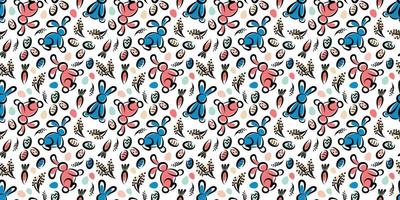 seamless holiday Easter pattern with bunnies vector